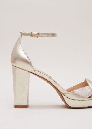 Phase Eight Leather Crossover Platform Heels Gold Canada | NUQFGM-379